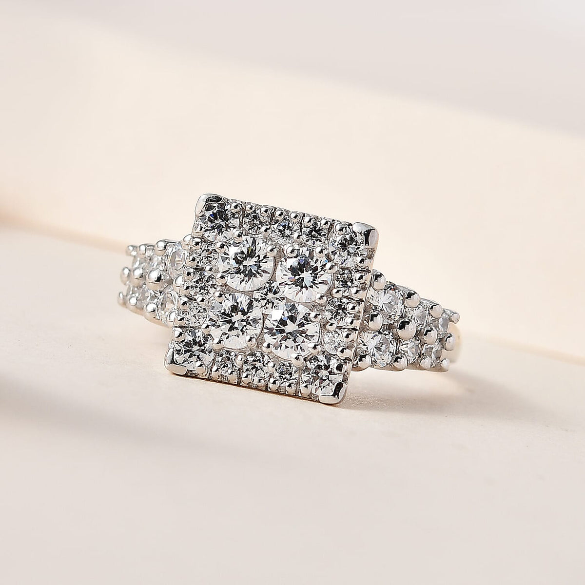 NY Closeout - Finest Zirconia Cocktail Ring in Platinum Overlay Sterling Silver 3.75 Ct 7644644 1