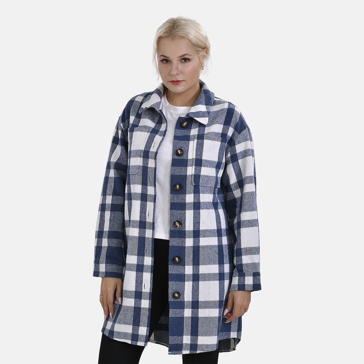 TAMSY Brushed Checked Long Length Shirt Coat 7645197 2