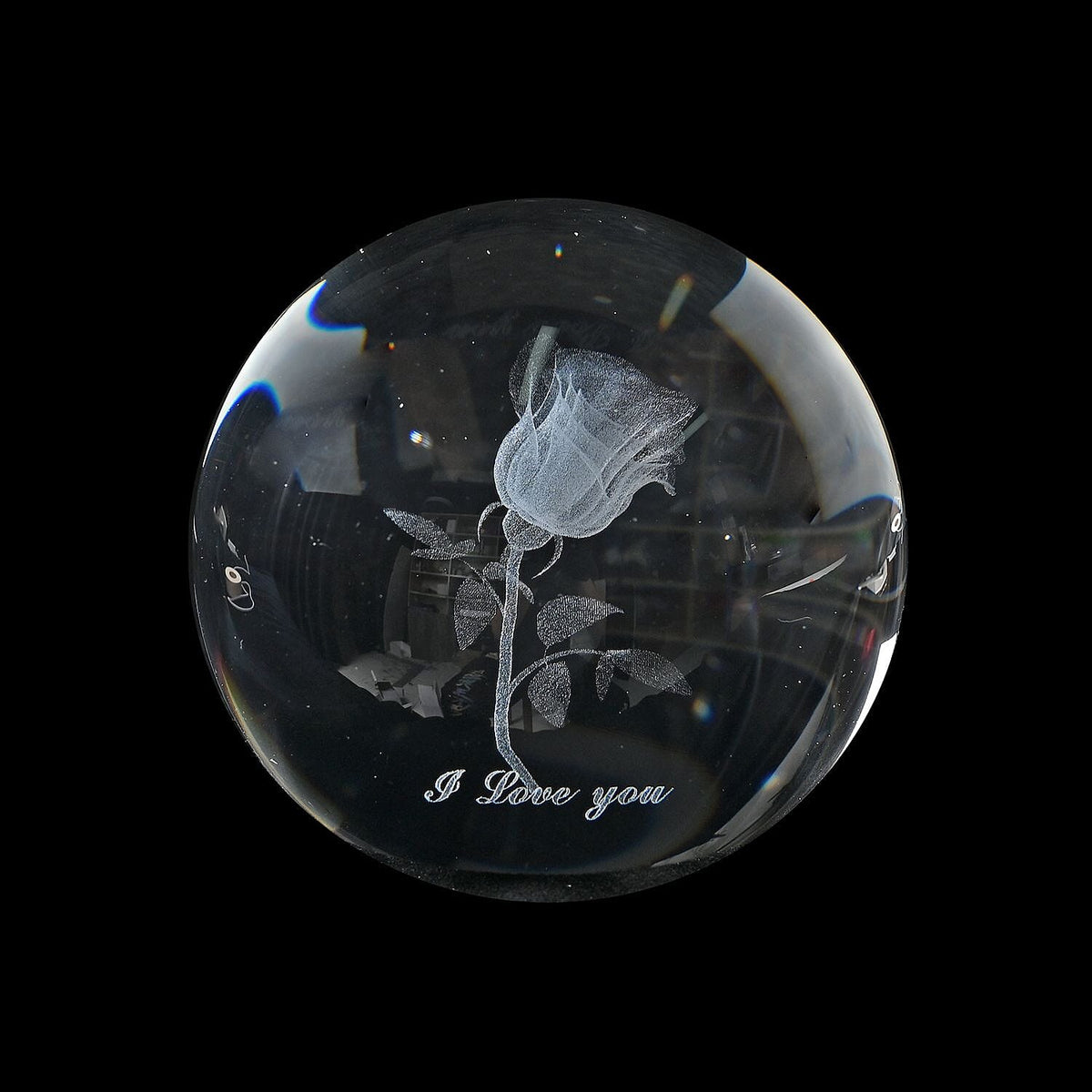 Laser Etched Rose Crystal Ball with Wood Base &amp; Color Changing LED Lights 7645510 2
