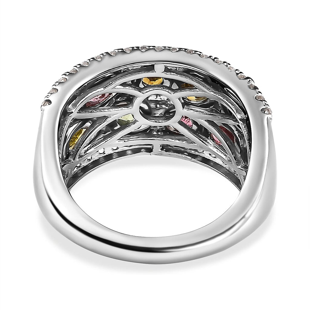 Multi-Tourmaline & Natural Zircon Band Ring in Platinum Overlay Sterling Silver 1.60 Ct, Silver Wt. 6.80 Gms