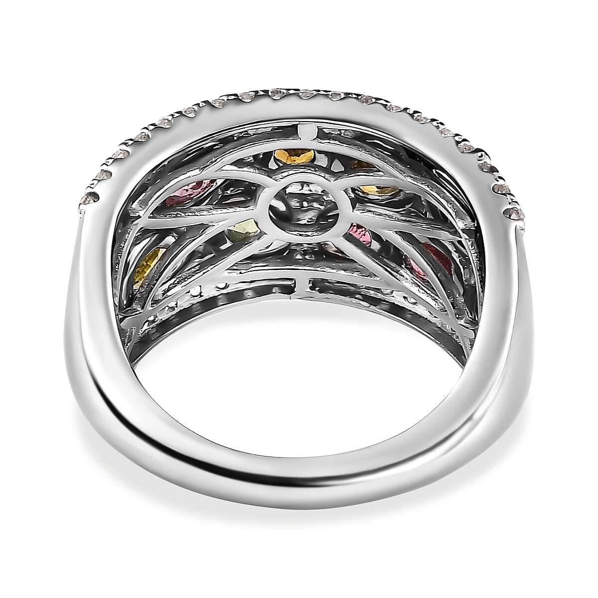 Multi-Tourmaline , White Zircon Ring in Platinum Overlay Sterling Silver 1.55 ct, Silver Wt. 6.19 Gms 1.616 Ct. 7645726 4