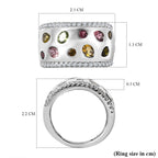 Multi-Tourmaline & Natural Zircon Band Ring in Platinum Overlay Sterling Silver 1.60 Ct, Silver Wt. 6.80 Gms