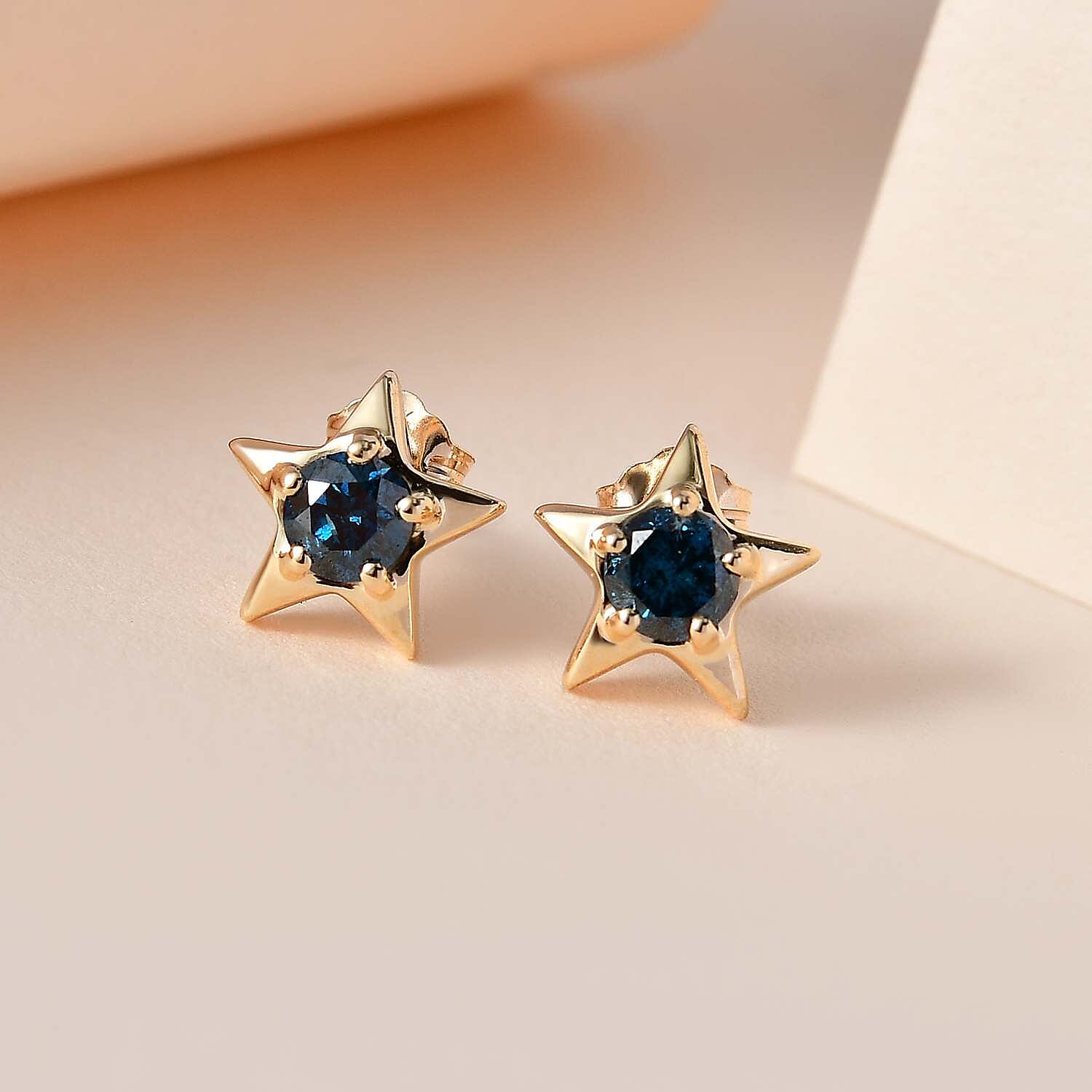 9K Yellow Gold Blue Diamond Stud Earring 0.50 ct 7646122 2