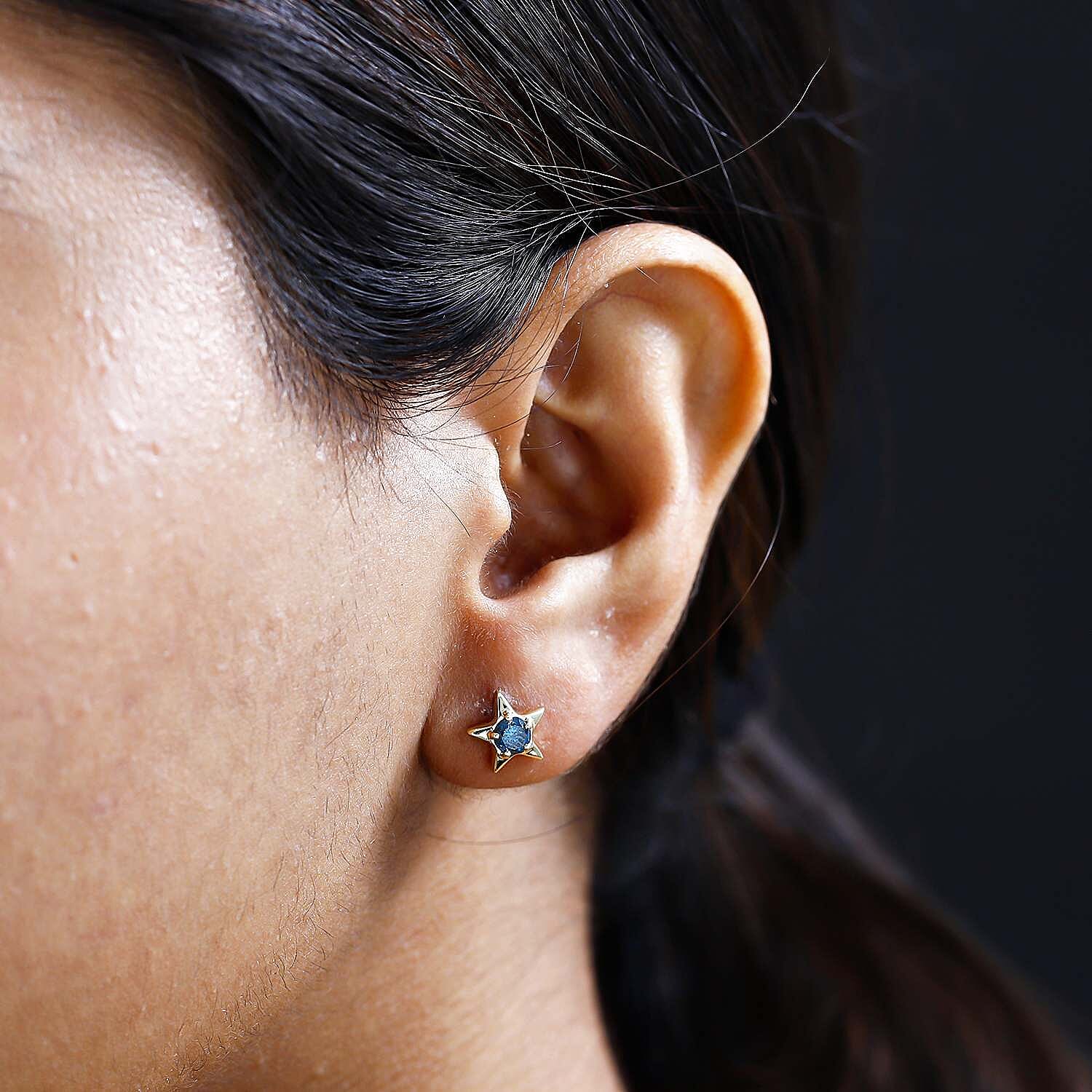 9K Yellow Gold Blue Diamond Stud Earring 0.50 ct 7646122 3