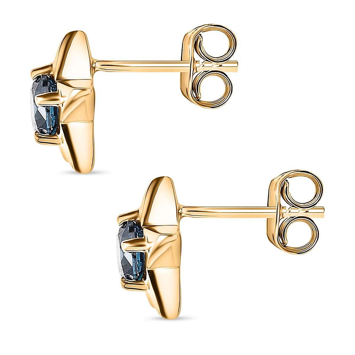 9K Yellow Gold Blue Diamond Stud Earring 0.50 ct 7646122 4