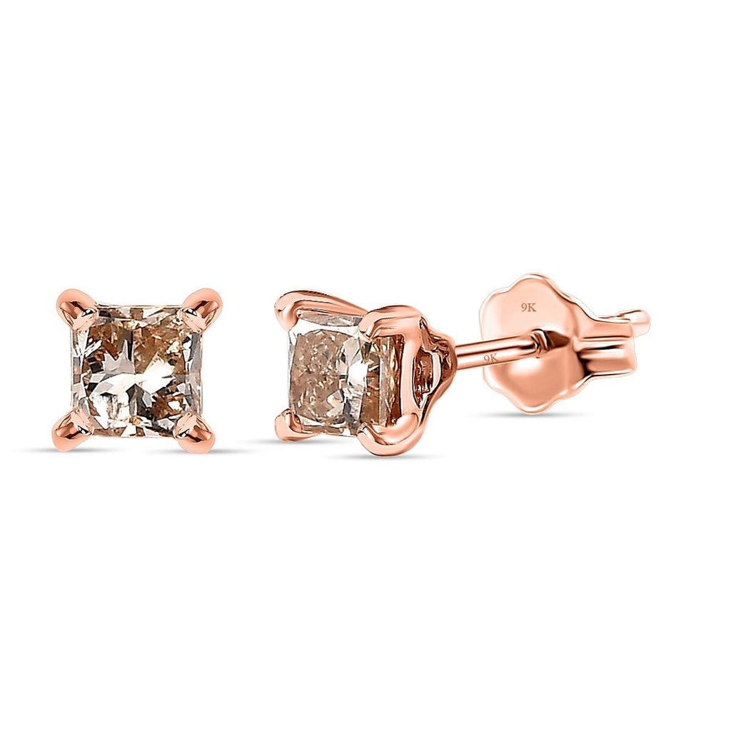 Royal Bali Collection - 9K Rose Gold SGL Certified Champagne Diamond Solitaire Stud Earrings with Push Back 0.25 Ct.