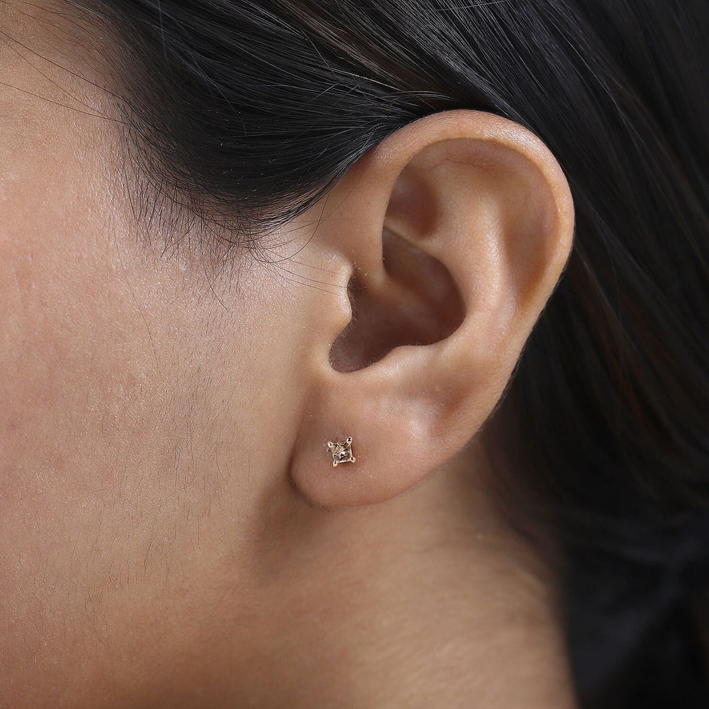 Royal Bali Collection - 9K Rose Gold SGL Certified Champagne Diamond Solitaire Stud Earrings with Push Back 0.25 Ct.