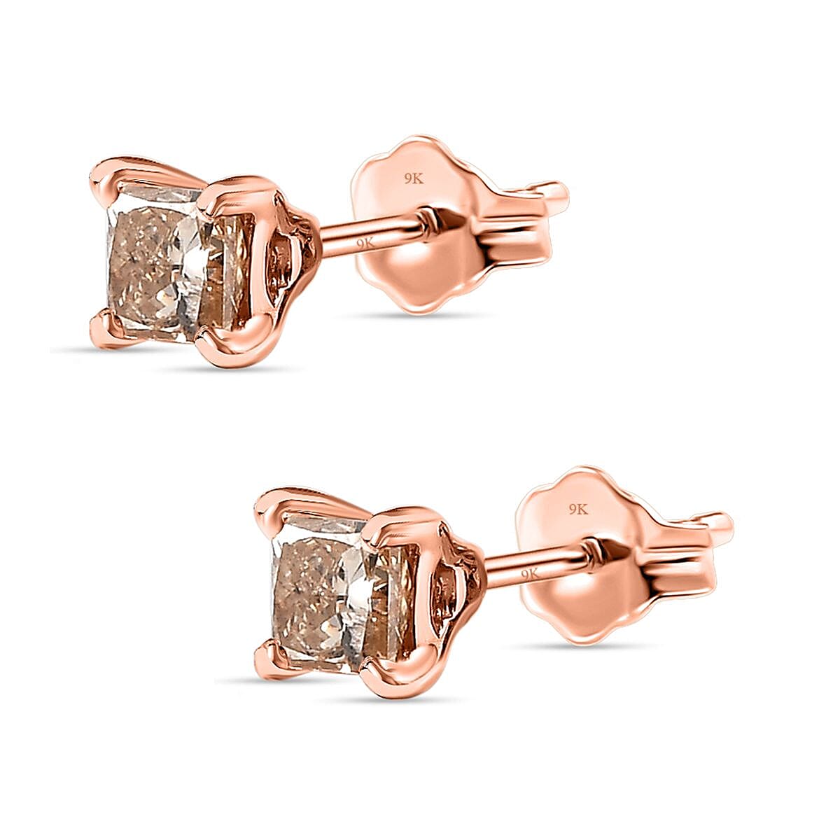 Natural Champagne Diamond Solitaire Stud Earrings in 9K Rose Gold (I3-G-H) 0.25 Ct. V32583065 4