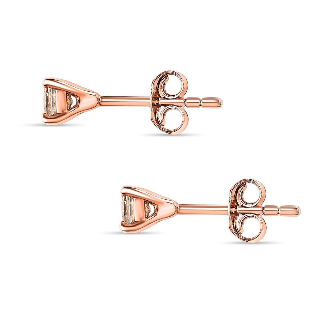 Royal Bali Collection - 9K Rose Gold SGL Certified Champagne Diamond Solitaire Stud Earrings with Push Back 0.25 Ct.