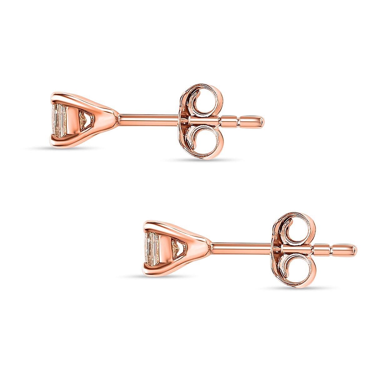 Natural Champagne Diamond Solitaire Stud Earrings in 9K Rose Gold (I3-G-H) 0.25 Ct. V32583065 5