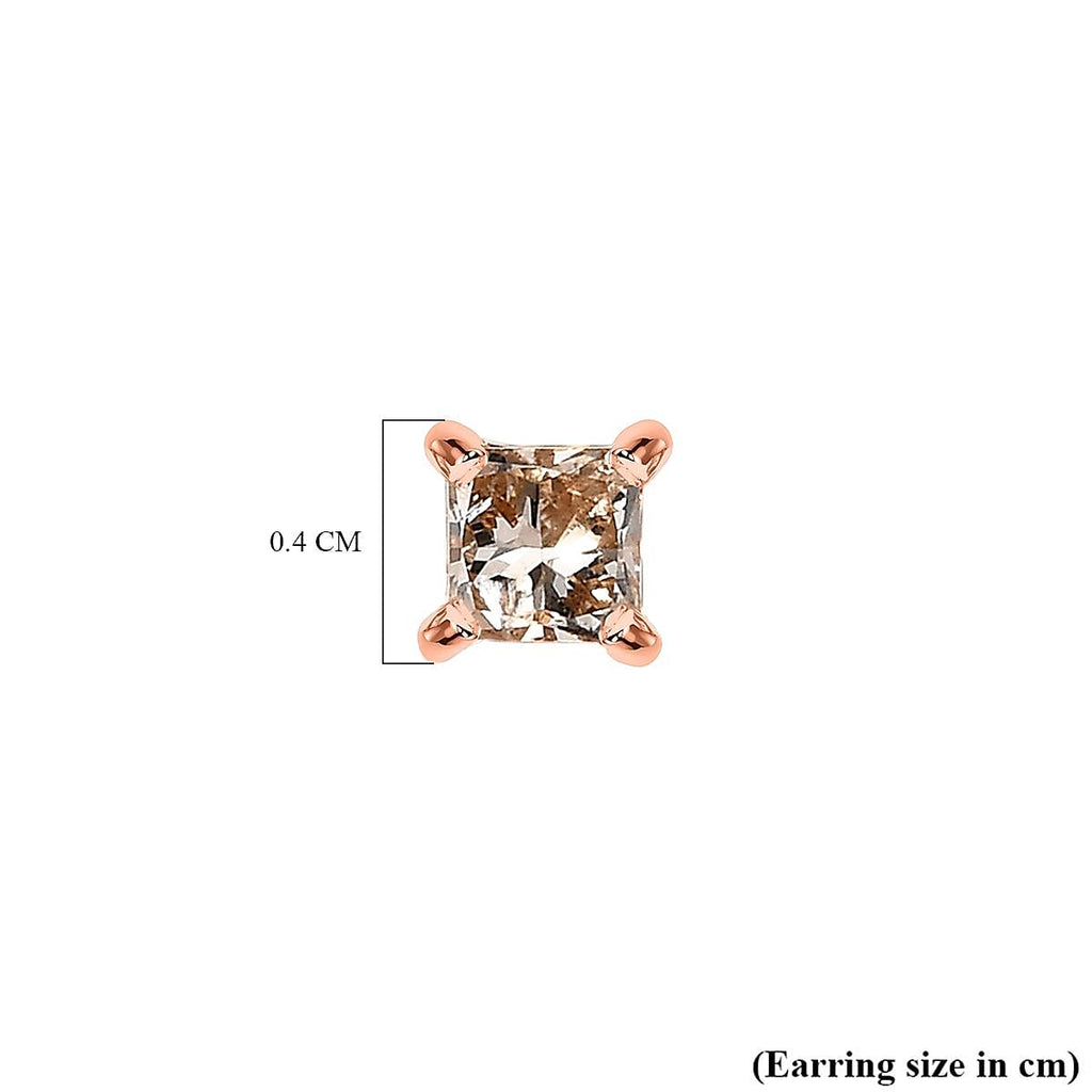 Royal Bali Collection - 9K Rose Gold SGL Certified Champagne Diamond Solitaire Stud Earrings with Push Back 0.25 Ct.