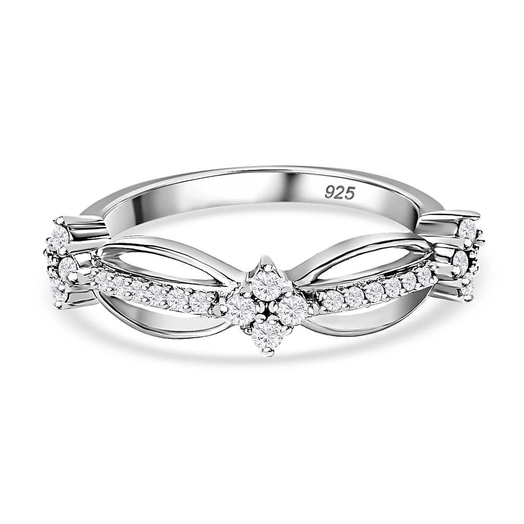 Diamond Floral Wave Band Ring in Platinum Overlay Sterling Silver 0.34 Ct