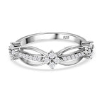 Diamond Floral Wave Band Ring in Platinum Overlay Sterling Silver 0.34 Ct