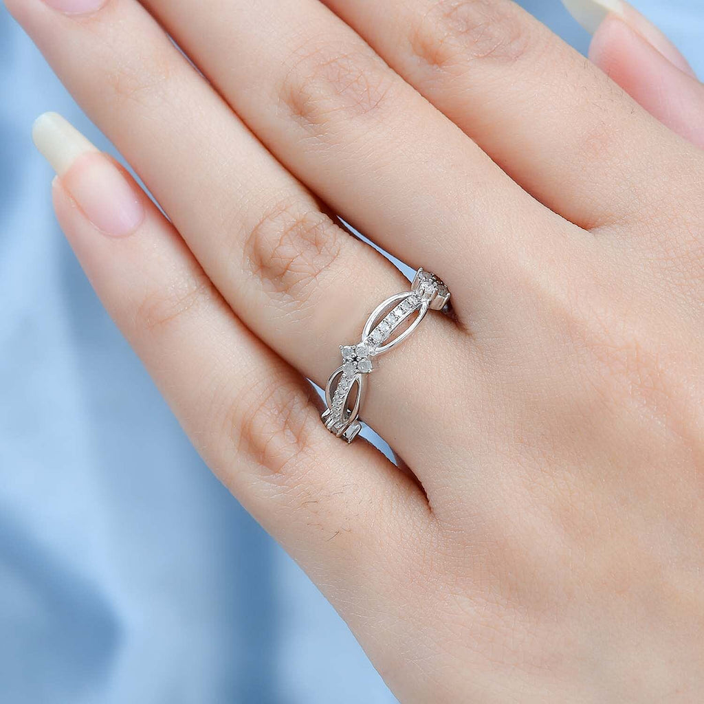 Diamond Floral Wave Band Ring in Platinum Overlay Sterling Silver 0.34 Ct