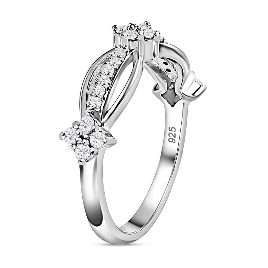 Diamond Floral Wave Band Ring in Platinum Overlay Sterling Silver 0.34 Ct