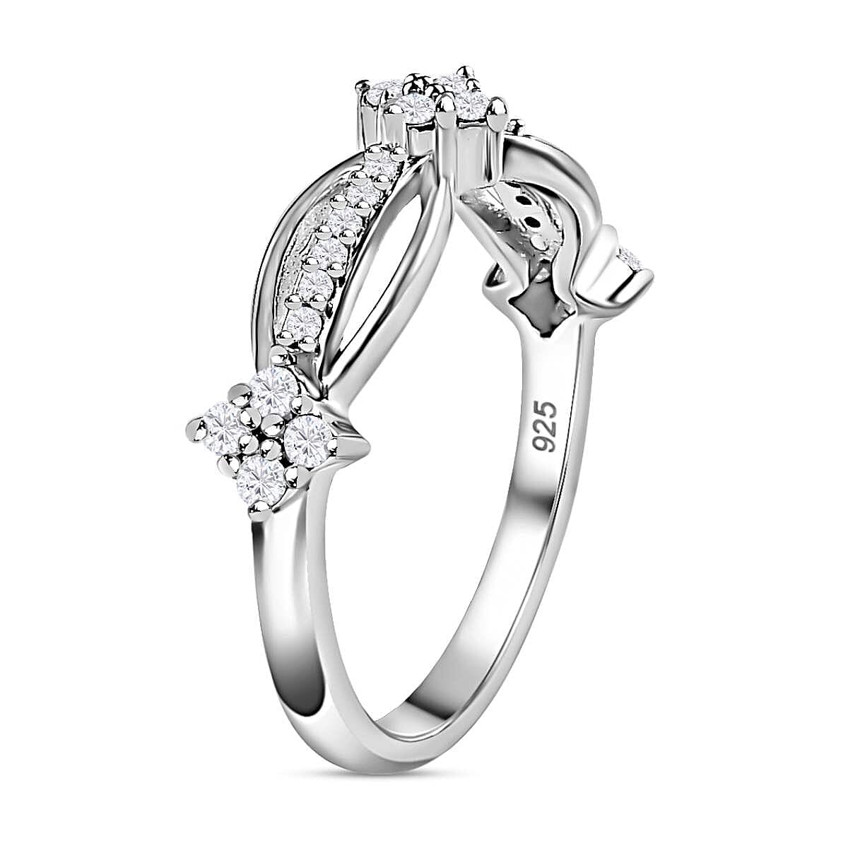 Diamond Floral Wave Band Ring in Platinum Overlay Sterling Silver 7647626 3