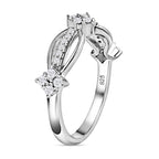 Diamond Floral Wave Band Ring in Platinum Overlay Sterling Silver 0.34 Ct