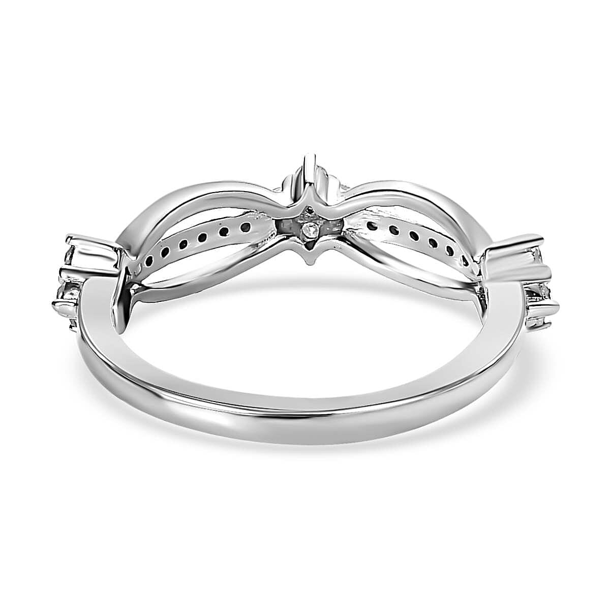 Diamond Floral Wave Band Ring in Platinum Overlay Sterling Silver 7647626 4