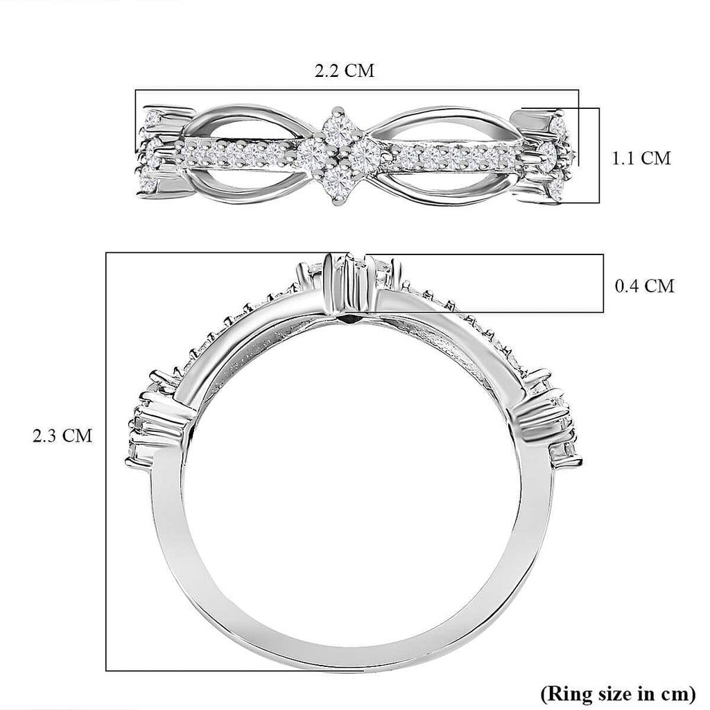 Diamond Floral Wave Band Ring in Platinum Overlay Sterling Silver 0.34 Ct