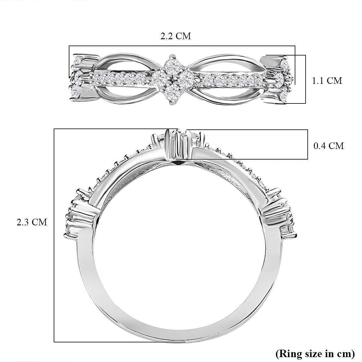 Diamond Floral Wave Band Ring in Platinum Overlay Sterling Silver 7647626 5