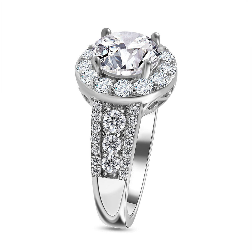 Cubic Zirconia Ring in Rhodium Overlay Sterling Silver 4.77 Ct, Silver Wt 5.00 GM