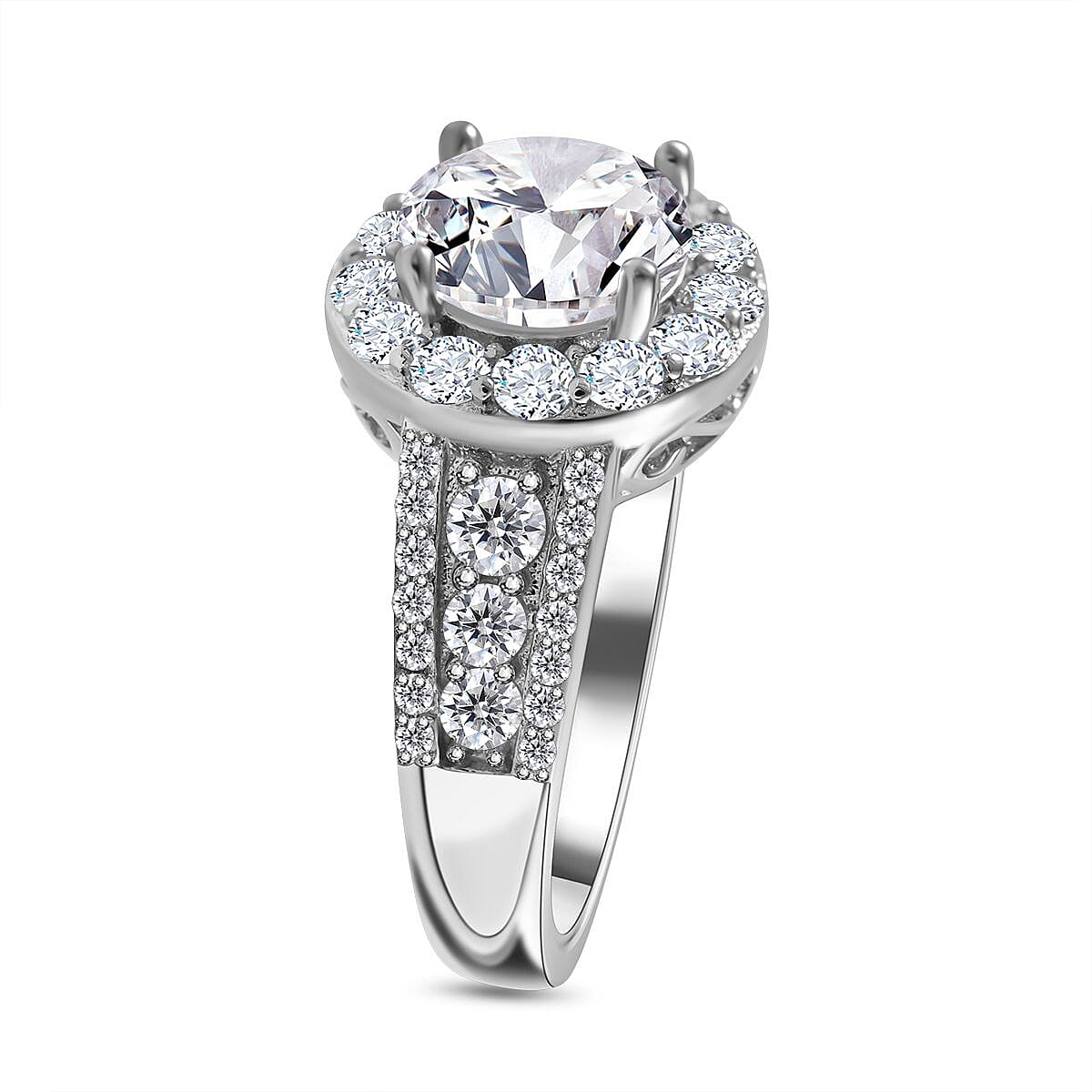 Cubic Zirconia Ring in Rhodium Overlay Sterling Silver 4.77 Ct, Silver Wt 5.00 GM 7647658 3