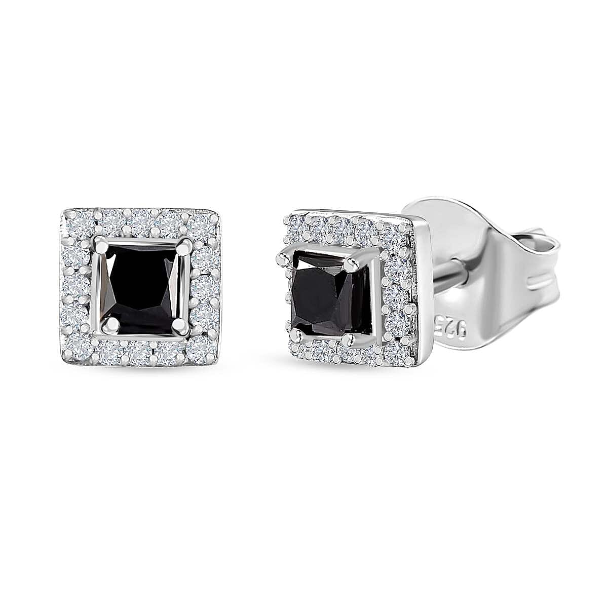 Black &amp; White Diamond Stud Earrings in Platinum Overlay Sterling Silver 0.51 Ct 7647706 0