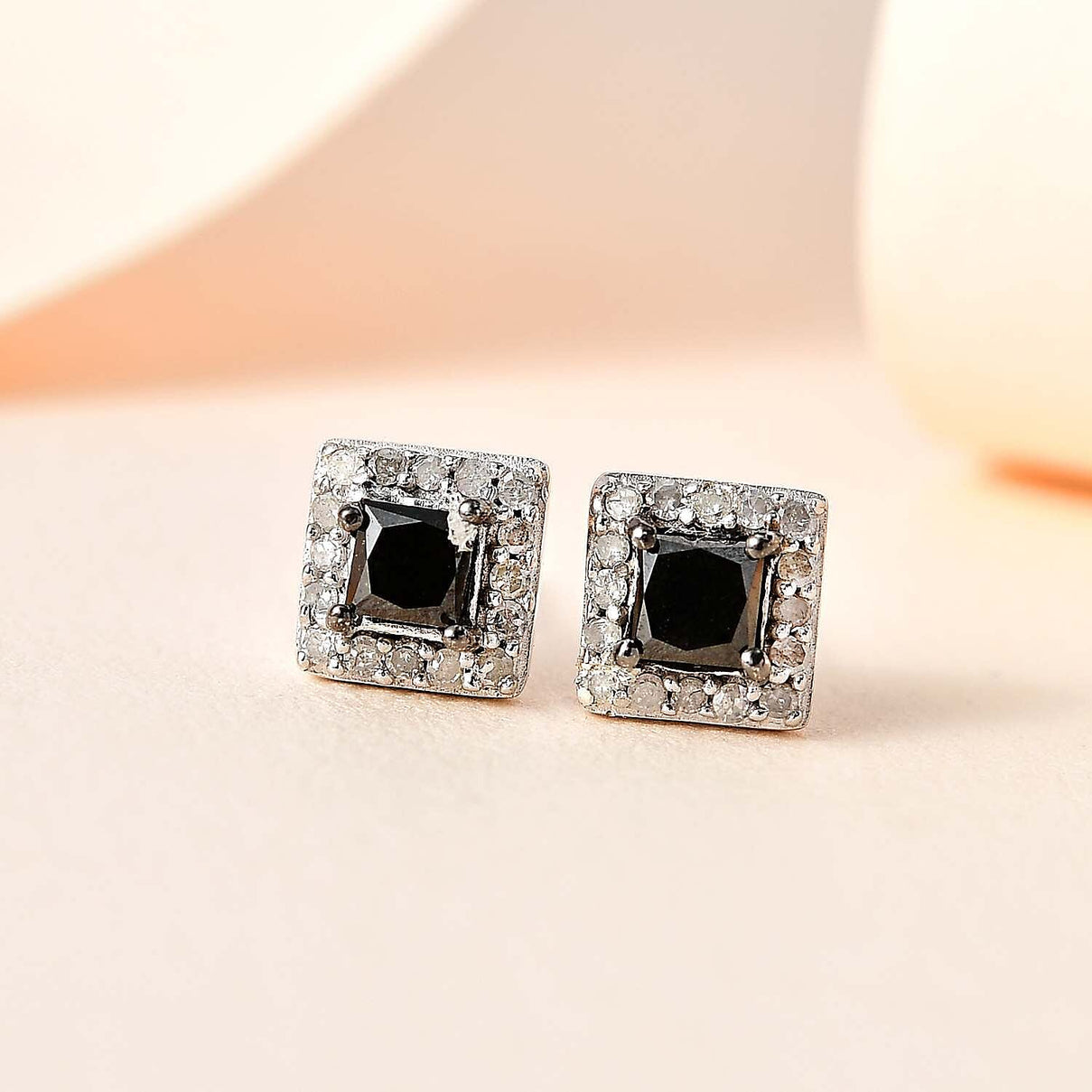 Black &amp; White Diamond Stud Earrings in Platinum Overlay Sterling Silver 0.51 Ct 7647706 2