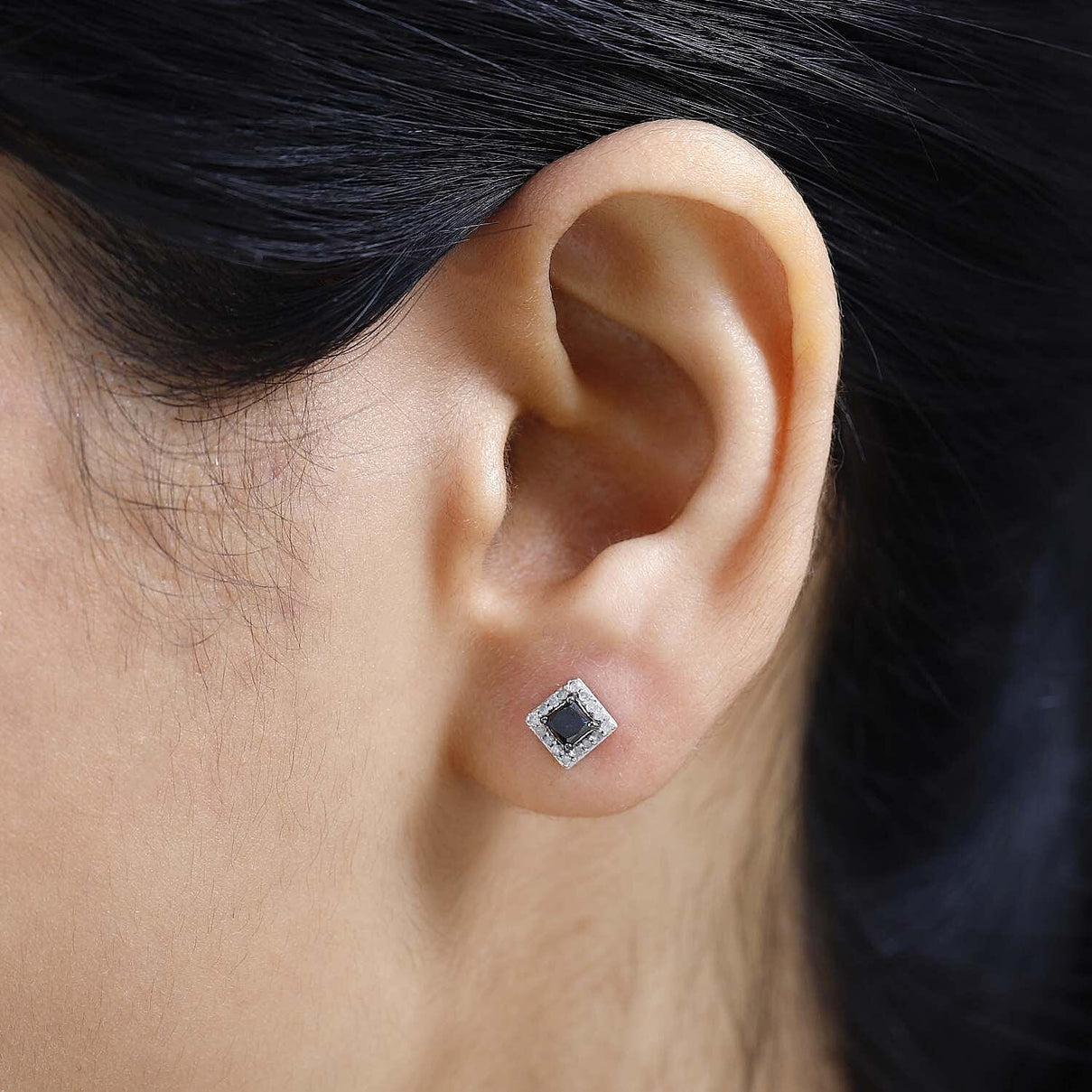 Black &amp; White Diamond Stud Earrings in Platinum Overlay Sterling Silver 0.51 Ct 7647706 3