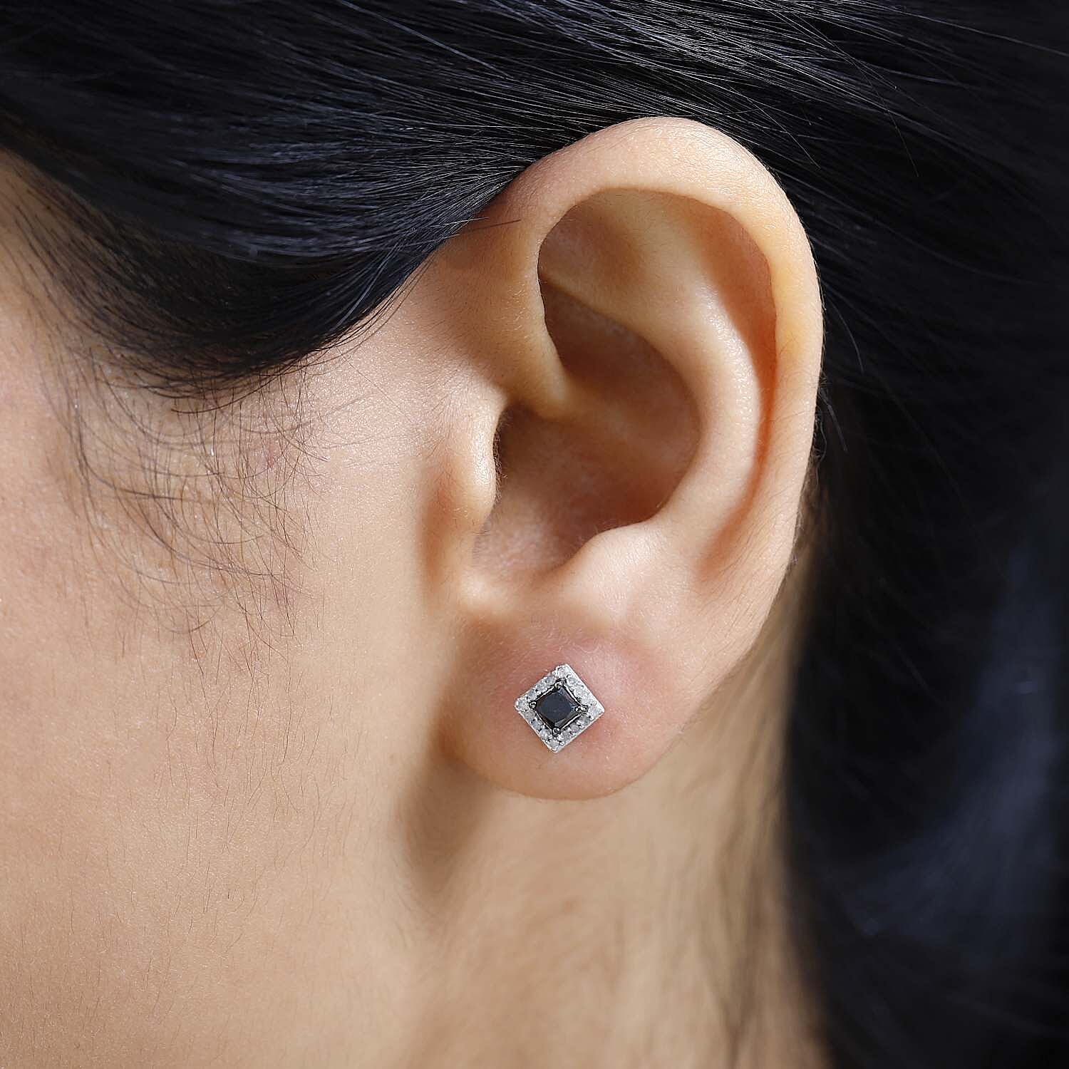 Black &amp; White Diamond Stud Earrings in Platinum Overlay Sterling Silver 0.51 Ct 7647706 3