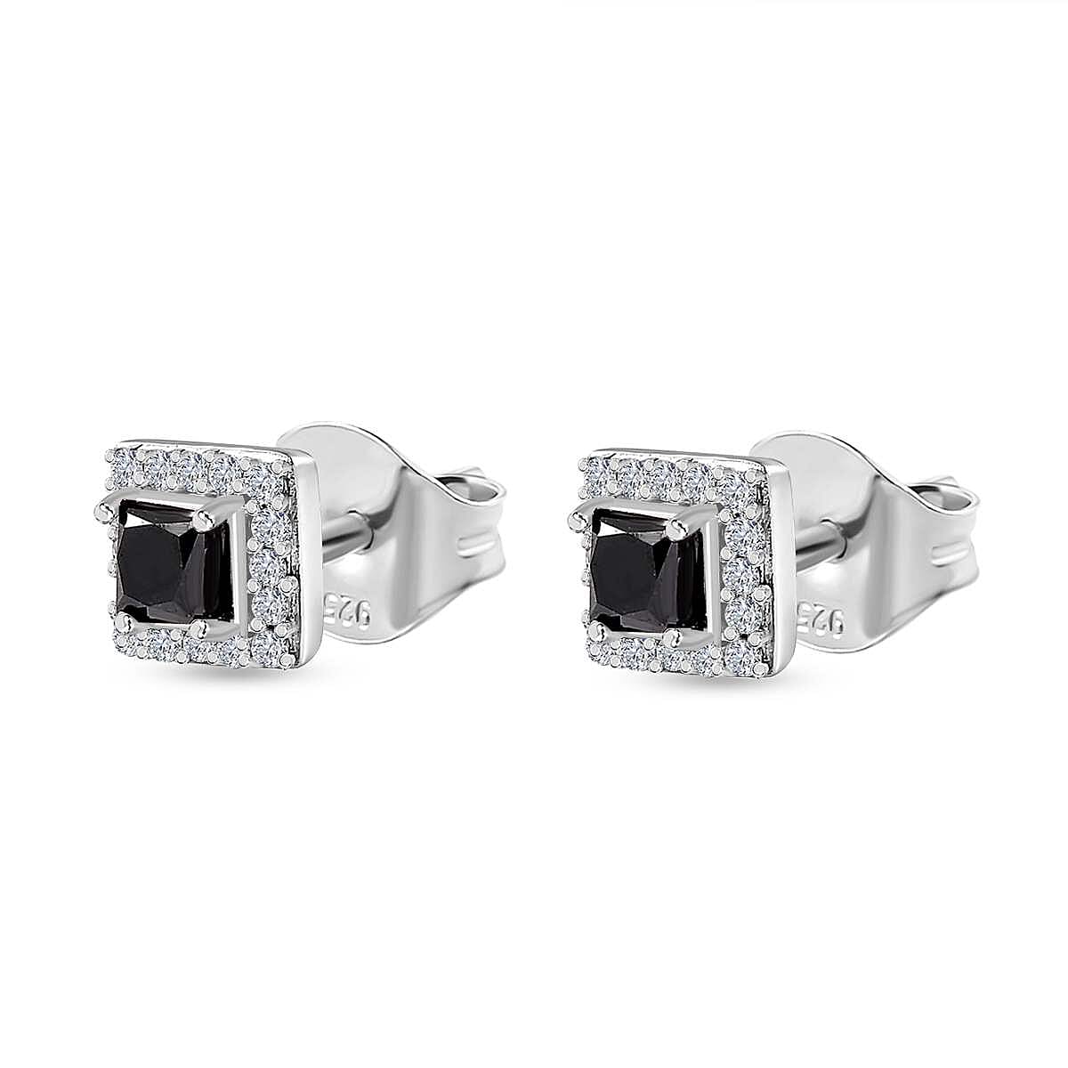 Black &amp; White Diamond Stud Earrings in Platinum Overlay Sterling Silver 0.51 Ct 7647706 4