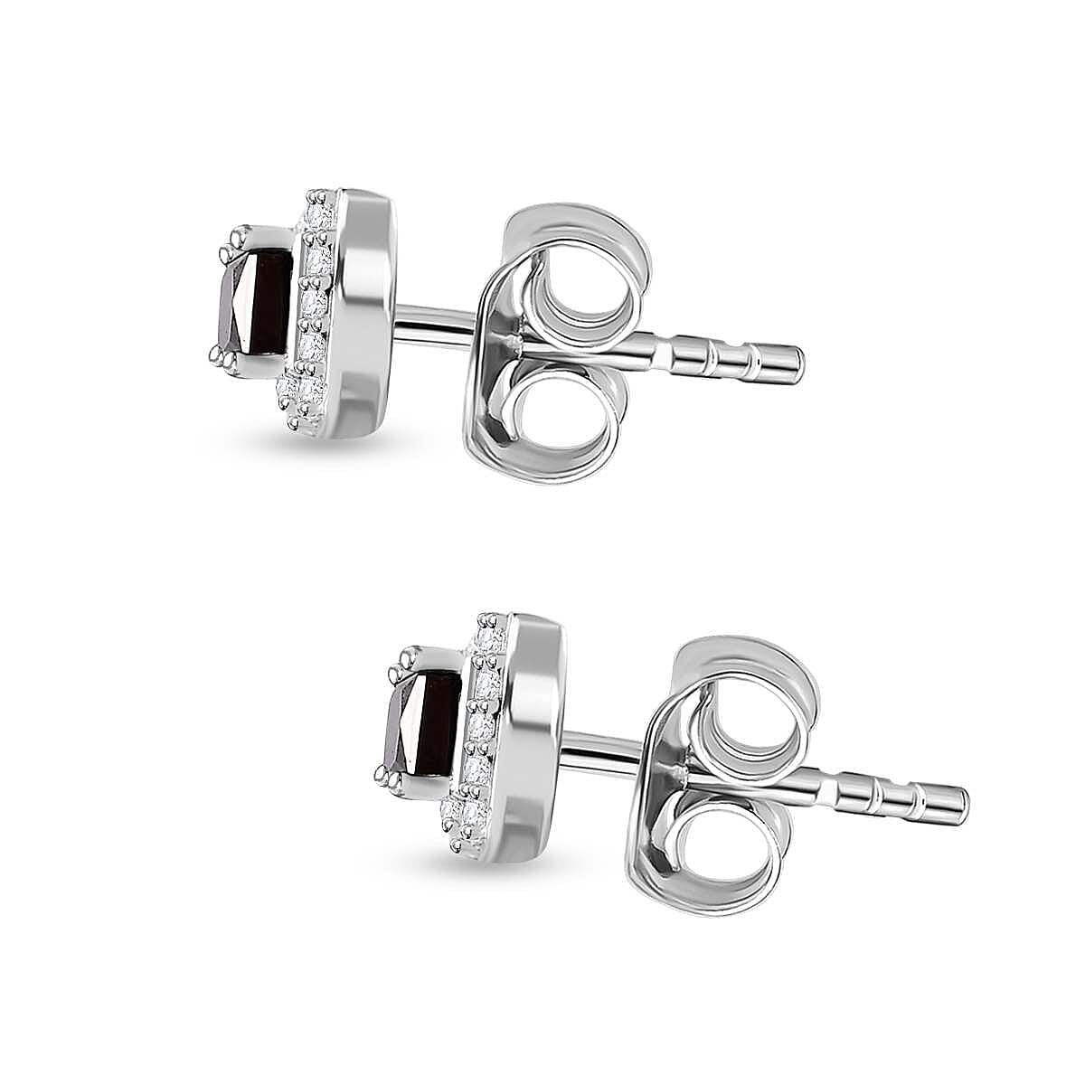 Black &amp; White Diamond Stud Earrings in Platinum Overlay Sterling Silver 0.51 Ct 7647706 5