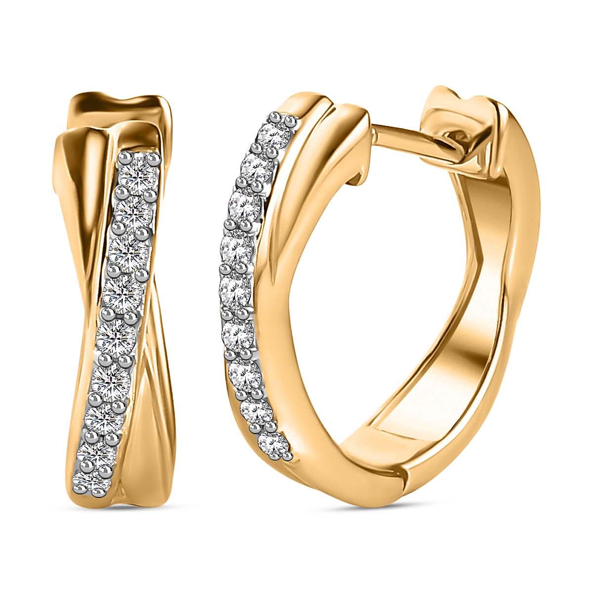 White Diamond J Hoop Half Hoop Earring in 18K Vermeil Yellow Gold Plated Sterling Silver 0.32 ct  0.324  Ct. 7648376 0