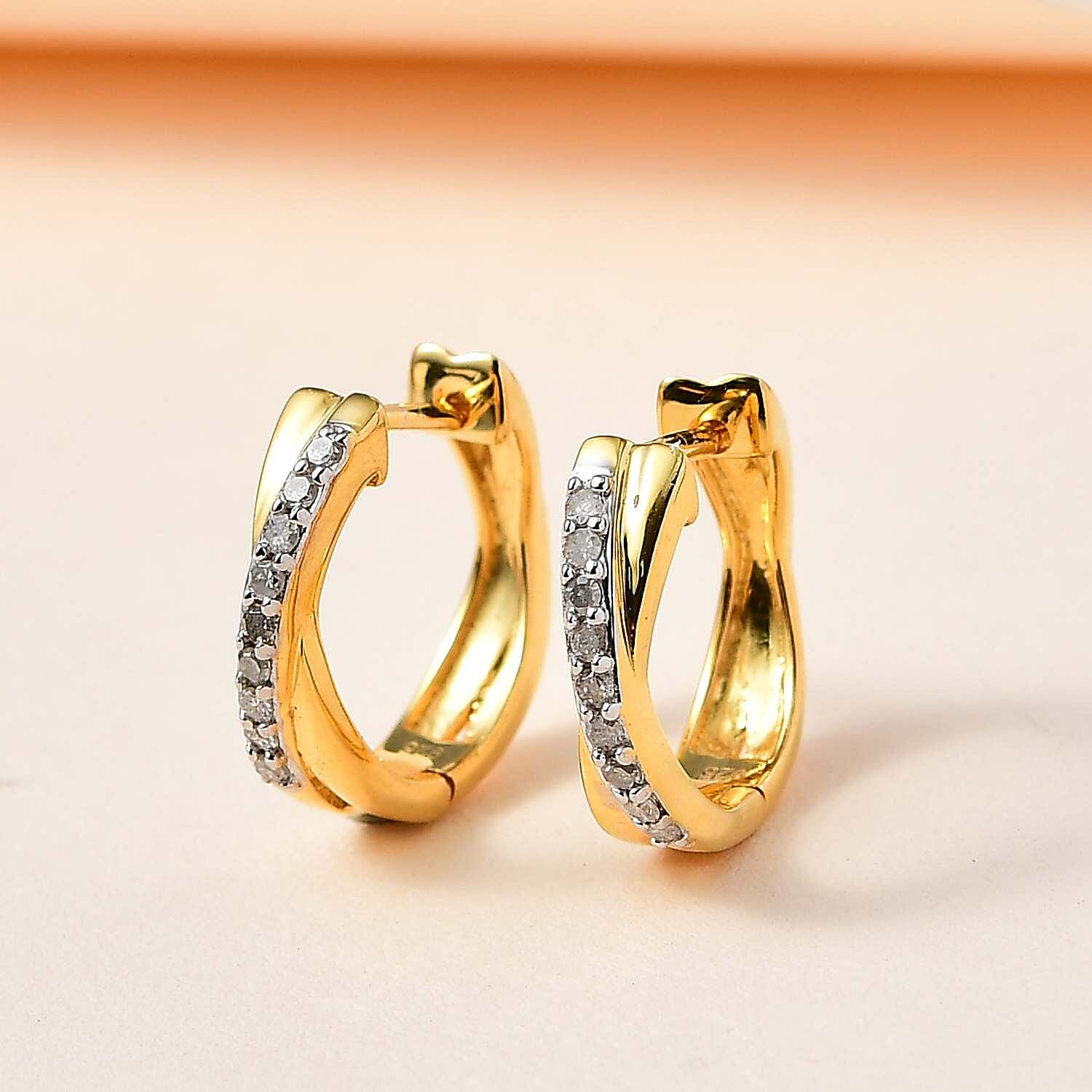 White Diamond J Hoop Half Hoop Earring in 18K Vermeil Yellow Gold Plated Sterling Silver 0.32 ct  0.324  Ct. 7648376 2