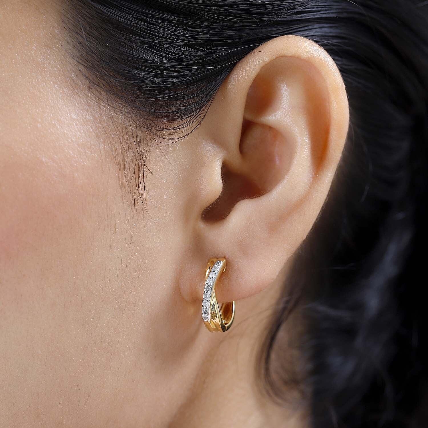 White Diamond J Hoop Half Hoop Earring in 18K Vermeil Yellow Gold Plated Sterling Silver 0.32 ct  0.324  Ct. 7648376 3