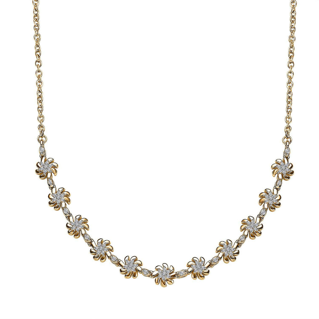 Diamond Floral Necklace (Size - 18) in 18K Vermeil YG Plated Sterling Silver 0.50 Ct, Silver Wt. 8.00 GM