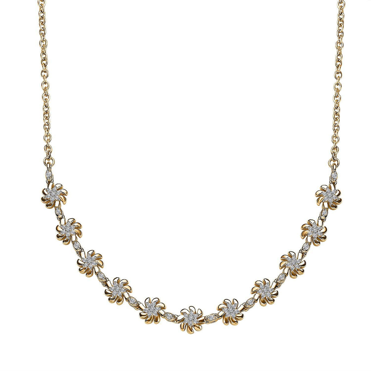 Diamond Floral Necklace (Size - 18) in 18K Vermeil YG Plated Sterling Silver 0.50 Ct, Silver Wt. 8.00 GM 7648897 0