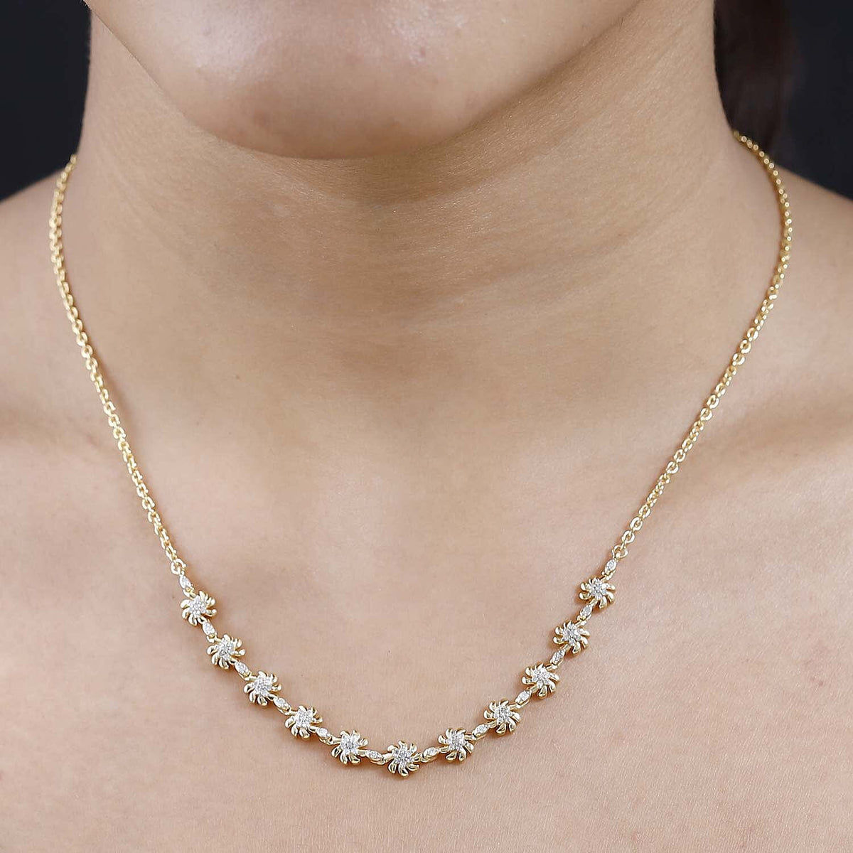 Diamond Floral Necklace (Size - 18) in 18K Vermeil YG Plated Sterling Silver 0.50 Ct, Silver Wt. 8.00 GM 7648897 2