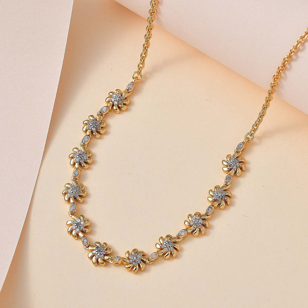 Diamond Floral Necklace (Size - 18) in 18K Vermeil YG Plated Sterling Silver 0.50 Ct, Silver Wt. 8.00 GM 7648897 3