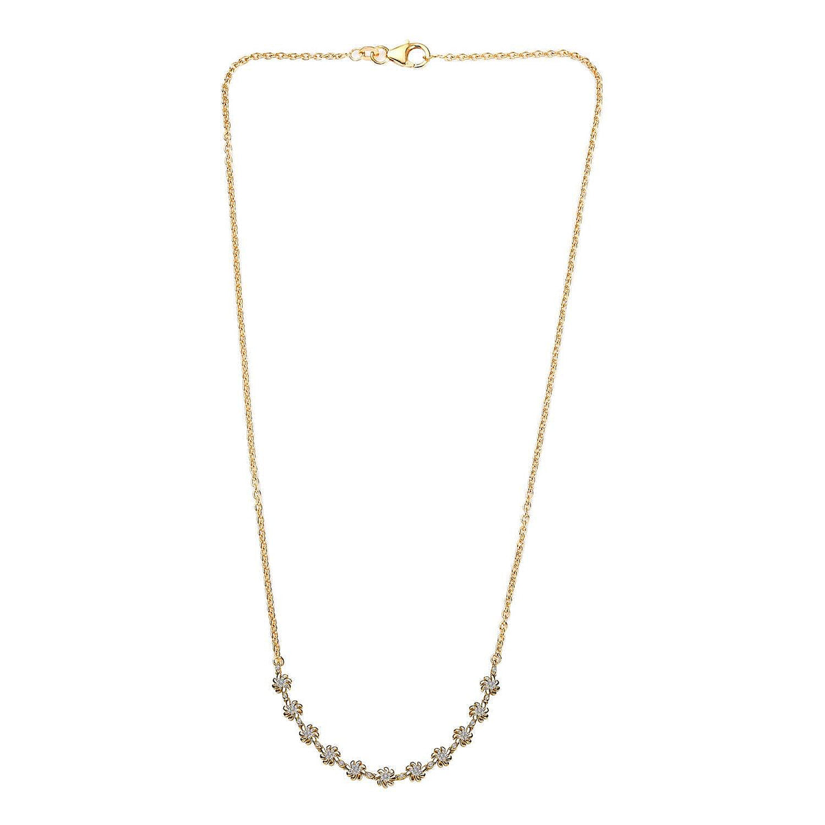 Diamond Floral Necklace (Size - 18) in 18K Vermeil YG Plated Sterling Silver 0.50 Ct, Silver Wt. 8.00 GM 7648897 4