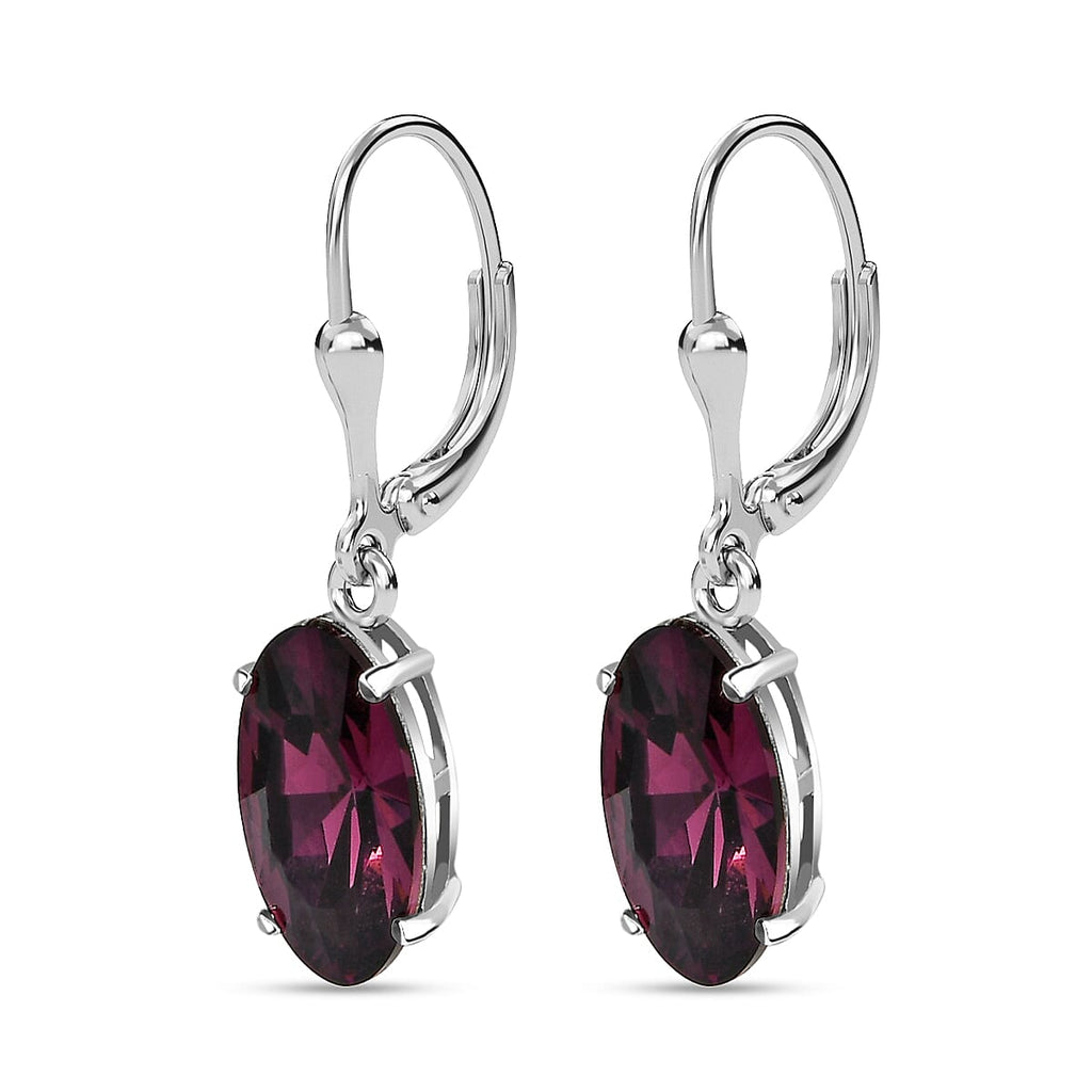 Amethyst Finest Austrian Crystal Solitaire Dangle Earrings in Platinum Overlay Sterling Silver
