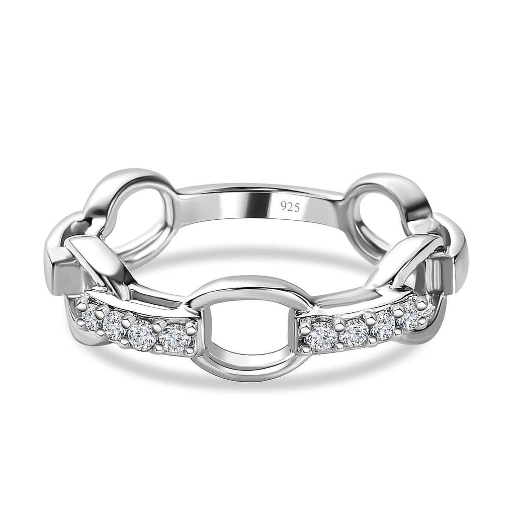 Diamond Pave Cable Link Diamond Band Ring in Platinum Overlay Sterling Silver 0.15 Ct