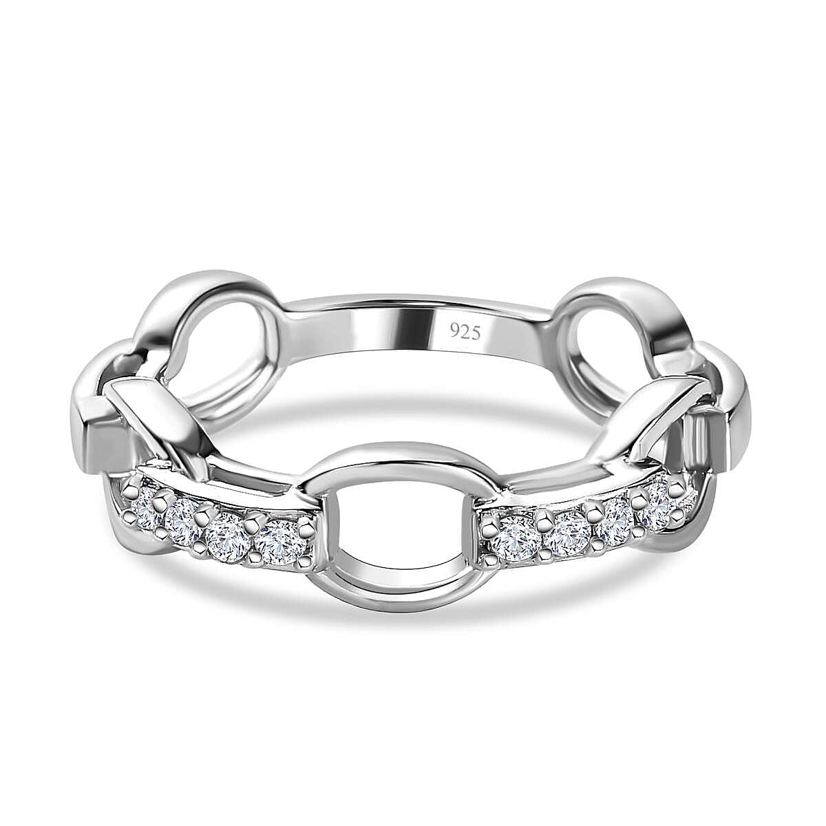 Diamond Pave Cable Link Diamond Band Ring in Platinum Overlay Sterling Silver 0.15 Ct 7650367 0