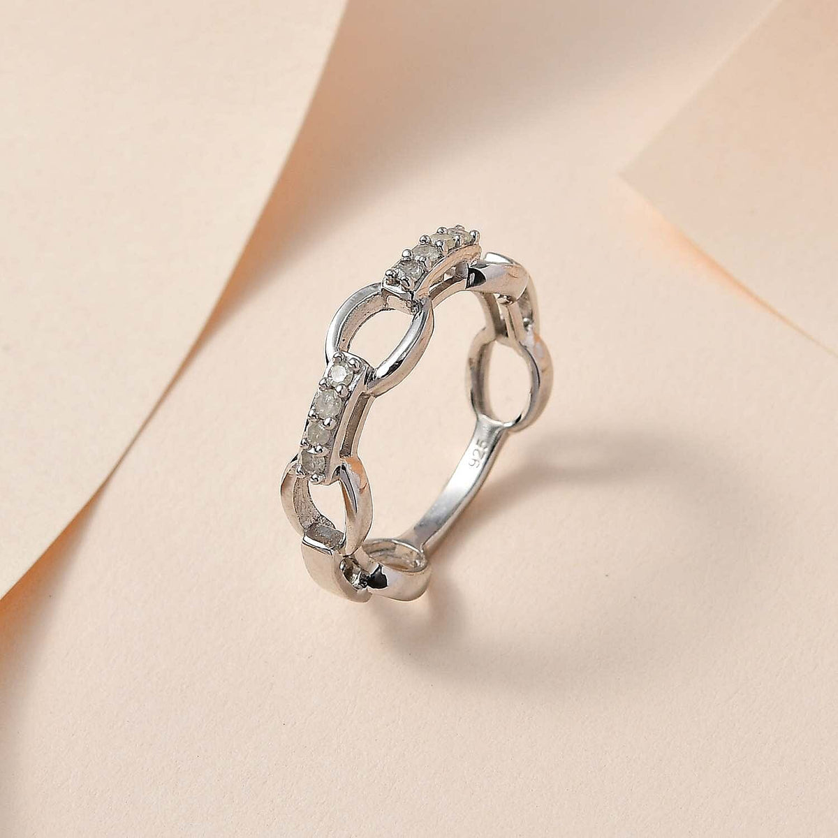 Diamond Pave Cable Link Diamond Band Ring in Platinum Overlay Sterling Silver 0.15 Ct 7650367 1