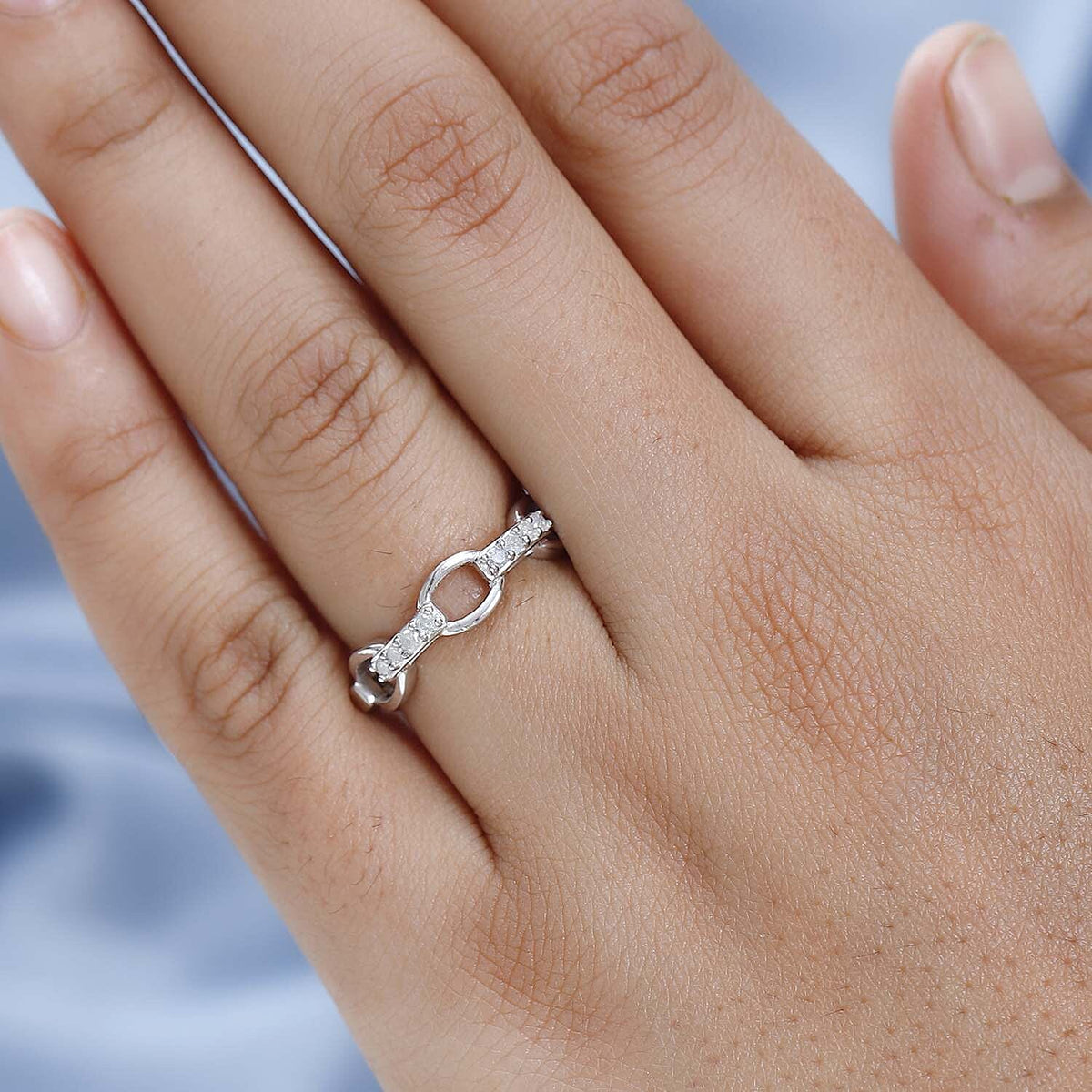 Diamond Pave Cable Link Diamond Band Ring in Platinum Overlay Sterling Silver 0.15 Ct 7650367 2
