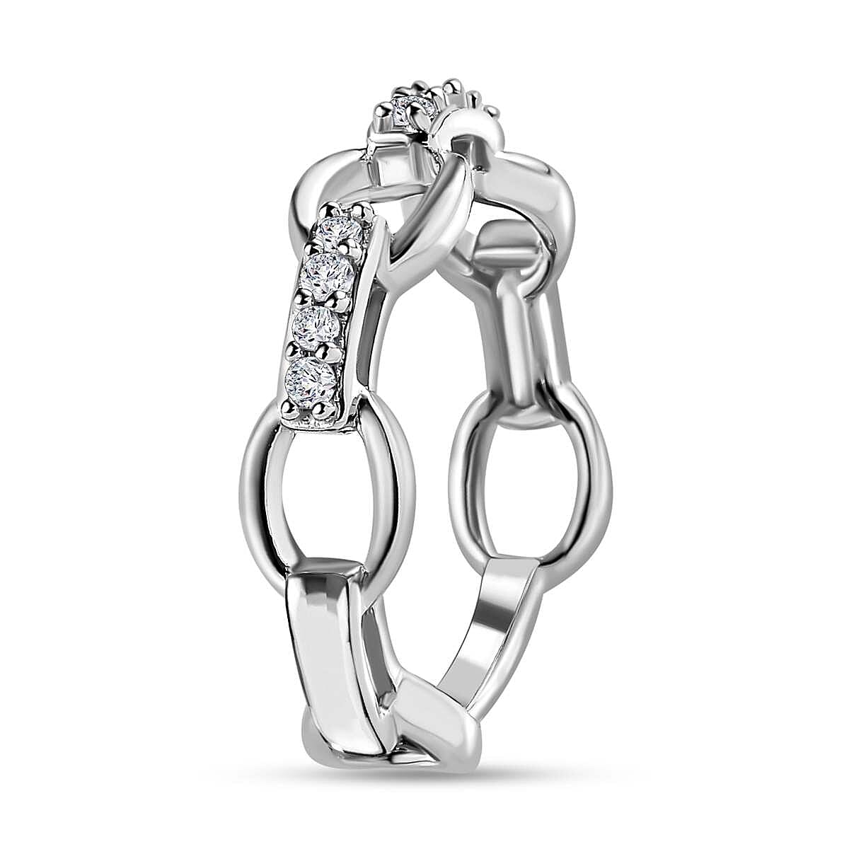 Diamond Pave Cable Link Diamond Band Ring in Platinum Overlay Sterling Silver 0.15 Ct 7650367 3