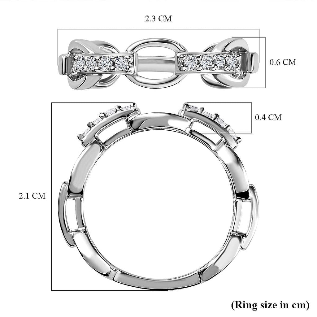 Diamond Pave Cable Link Diamond Band Ring in Platinum Overlay Sterling Silver 0.15 Ct