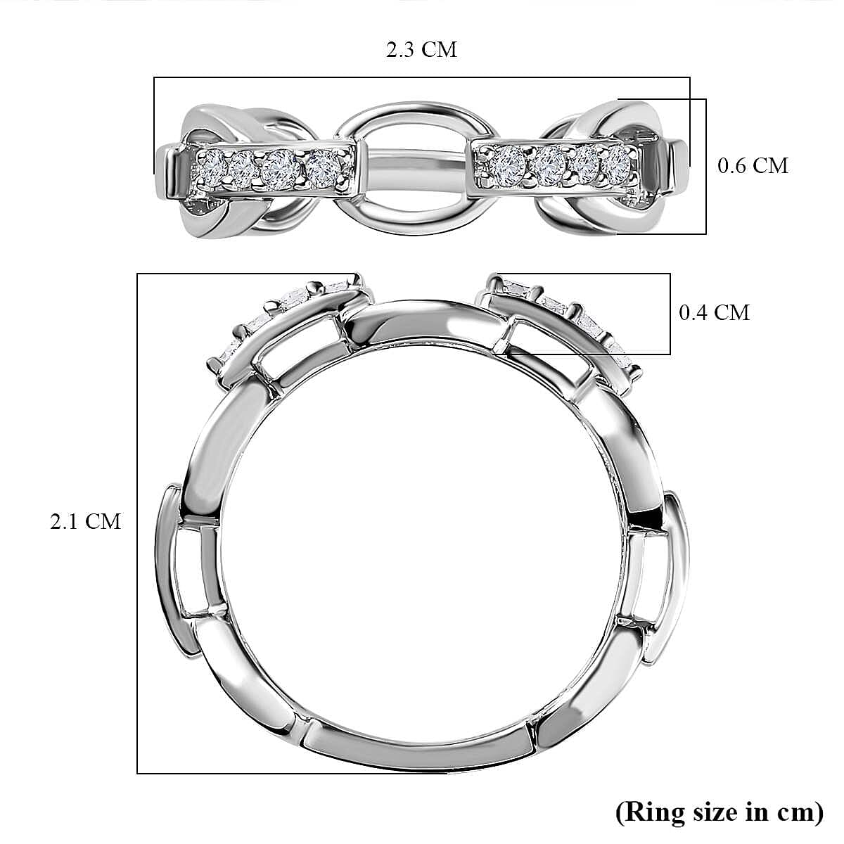 Diamond Pave Cable Link Diamond Band Ring in Platinum Overlay Sterling Silver 0.15 Ct 7650367 5