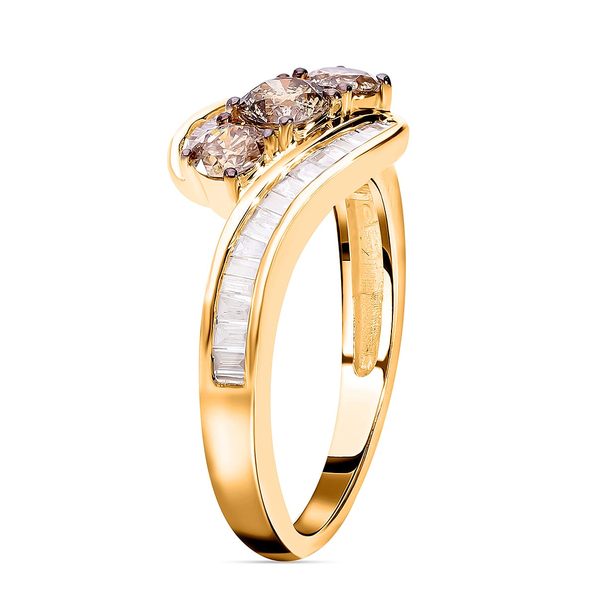 9K Yellow Gold SGL Certified Natural Champagne Diamond Trilogy &amp; White Diamond Bypass Ring 1.00 Ct 7652264 2