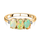 Ethiopian Welo Opal & Diamond Ring in 18K Yellow Gold Vermeil Plated Sterling Silver 0.93 Ct.